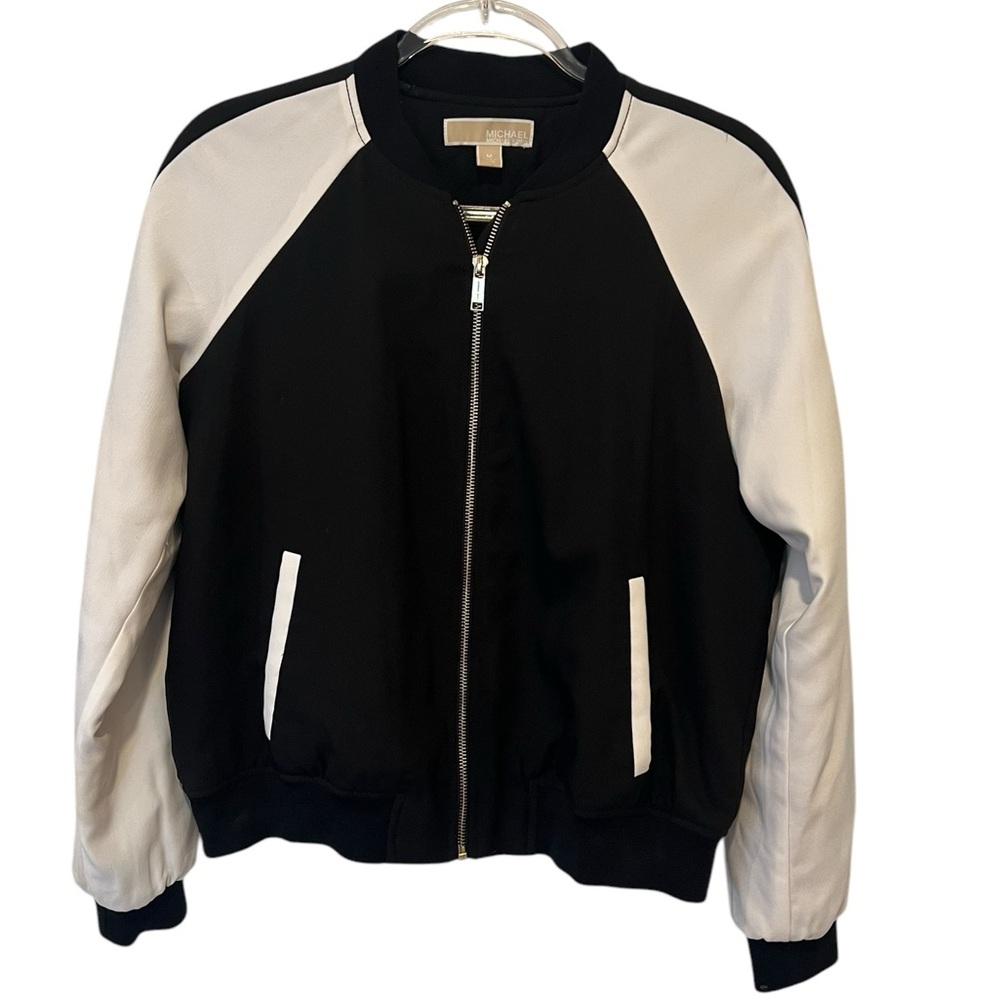 Michael Kors Black White Striped Full Zip Track Bomber Sporty Jacket Medium - Picture 5 of 10